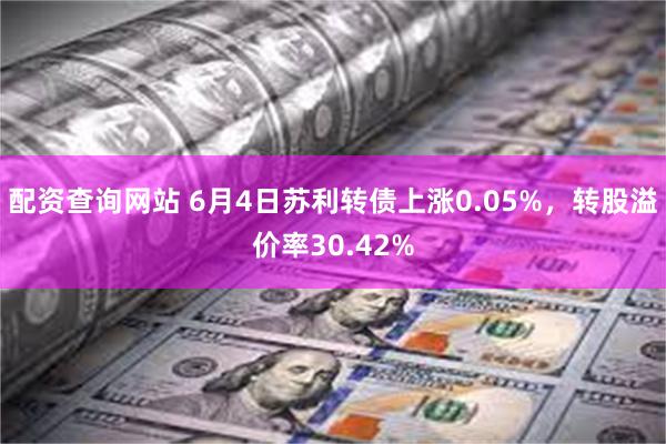 配资查询网站 6月4日苏利转债上涨0.05%，转股溢价率30.42%